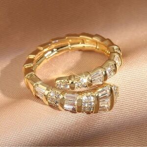 Luxury 14k Gold Serpenti Snake Bone CZ Ring